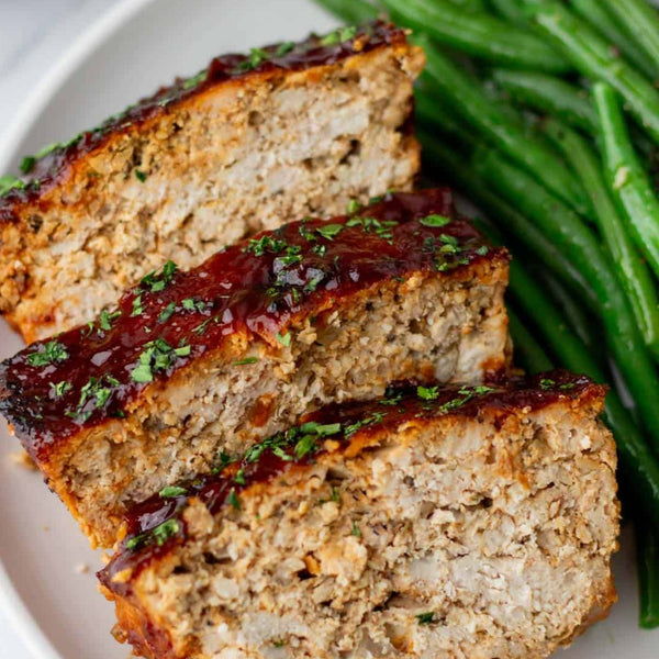 V.) Turkey Meatloaf w/ BBQ Glaze & Green Beans.